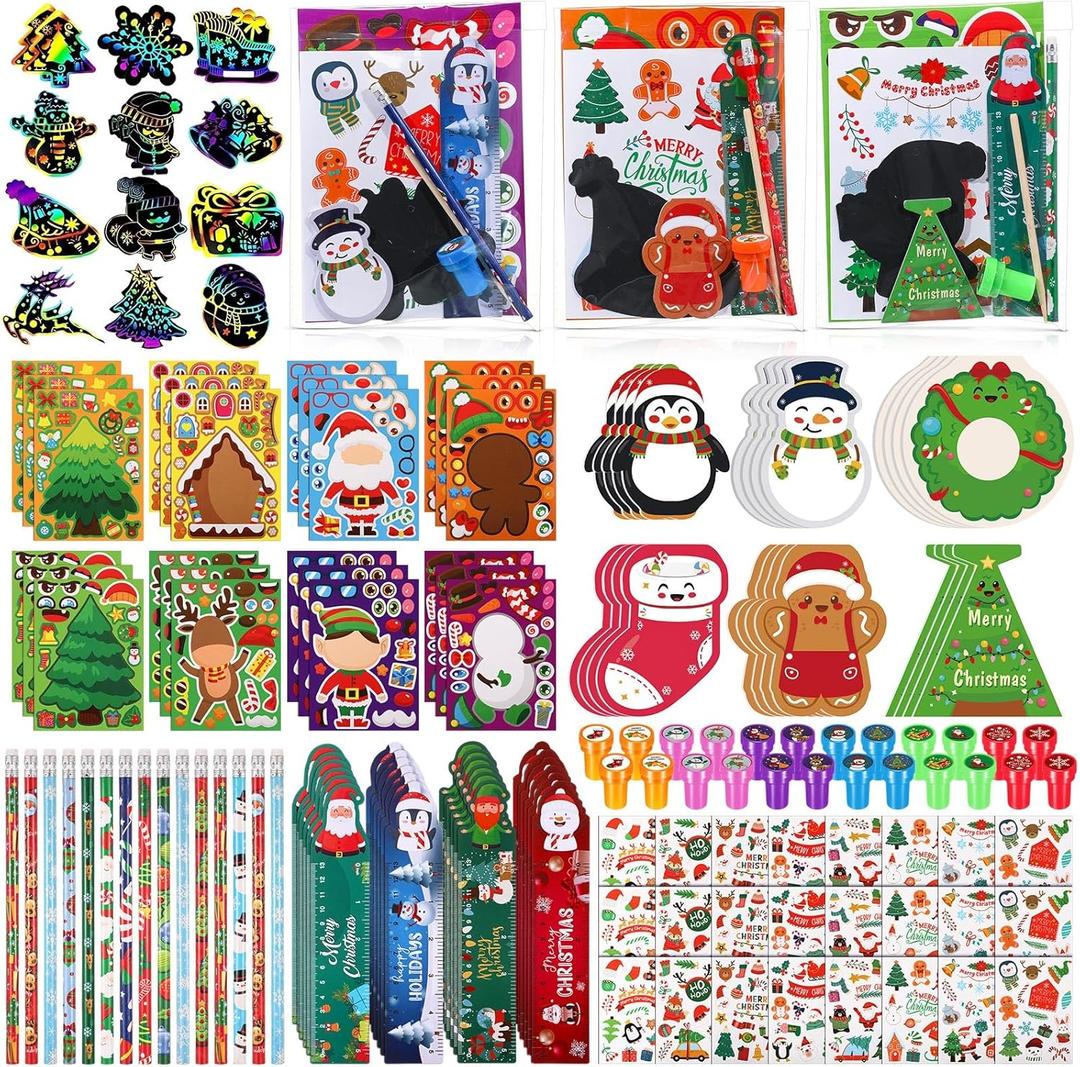 Tenceur 120 Pcs Christmas School Stationery Set Party Favors for Kids Christmas Classroom Gift for Students Kids Xmas Stationery Set for Stocking Stuffers Xmas Exchange School Prizes from Teacher