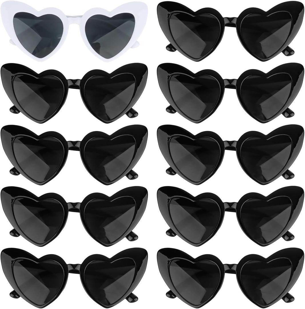 Jaciya 10-Pack Heart Shaped Sunglasses for Bachelorette Party, Wedding, and Photo Shoots (Black)
