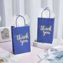 DjinnGlory 100 Pack Small Navy Blue Thank You Paper Gift Goodie Bags with Handles 9x5.5x3.15 Inch for Shopping Birthday Wedding Bridal Baby Shower Graduation 2024 Party Favors, Blue&Thank You