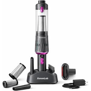 Handheld Vacuum Cordless 25000Pa Car Vacuum 3-in-1 Handheld Vacuum, Includes Smart Display and Charging Base Hand Vac Cordless Rechargeable One-Touch Empty for Home/Pet/Car (Lilac)