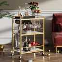 TUTOTAK Bar Cart - Serving Cart for Home - Microwave Cart, Drink Cart, Mobile Kitchen Shelf with Wine Rack and Glass Holder, Rolling Beverage Cart BC01BMG030