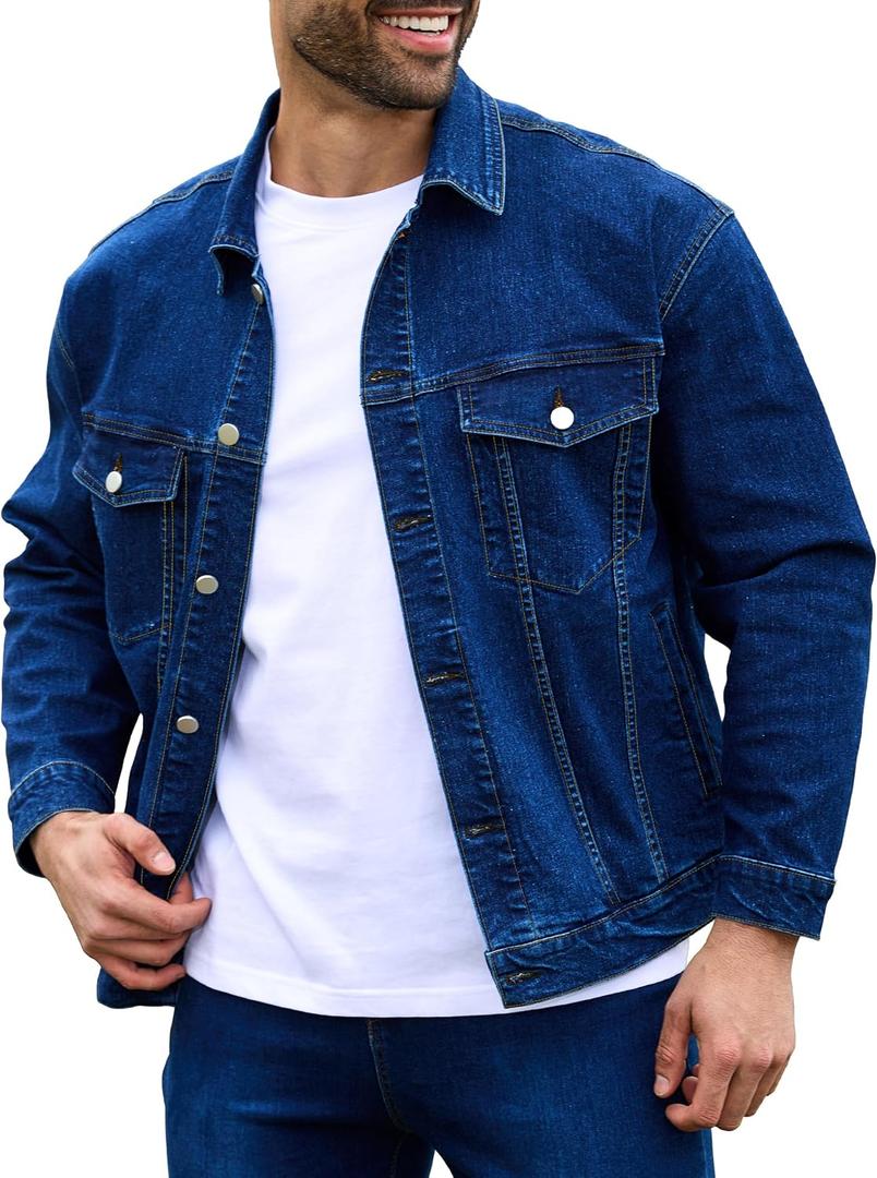 Bindefon Denim Jackets for Men Trucker Jean Jacket Unlined Coats Spring Fall Outfits (M)