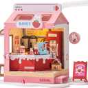 DIY Mini House Building Miniature Kit Milkbox, Miniverse Lifestyle Bookshelf Decoration, Cute Craft Kits for Women or Girls 14+, Kawaii Gifts Hobbies for Crafters (Strawberry Milkbox)