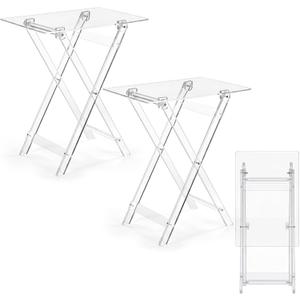 Beeveer Acrylic Foldable TV Dinner Table Small Folding Clear TV Tray Space Saving Acrylic Dining Table for Eating Snack Coffee Desk Side Living Room Kitchen Furniture Easy Assembly (24*20*14 Inch)