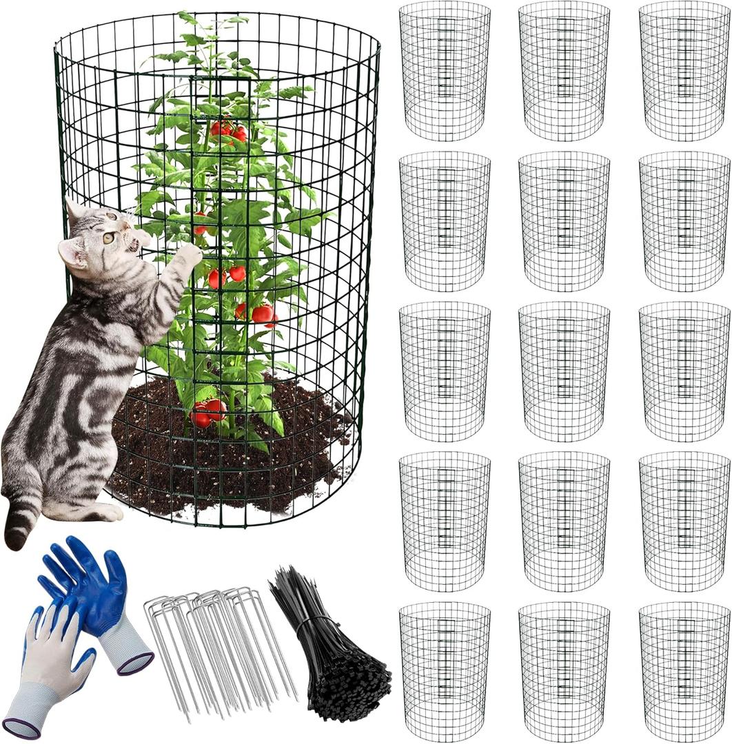 16 Pack Plant Protectors from Animals, 20"x 12" Wire Plant Protector, Wire Cages for Plants with Stakes and Cable Ties, Metal Plant Cages for Plants, Vegetables, Flowers