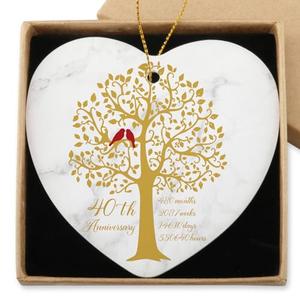 40th Wedding Anniversary Hanging Ornament 40th Anniversary Decorations 40th Anniversary for Husband Wife Valentines Ornament for Couple Christmas Ceramic Heart Keepsake Pack of 2