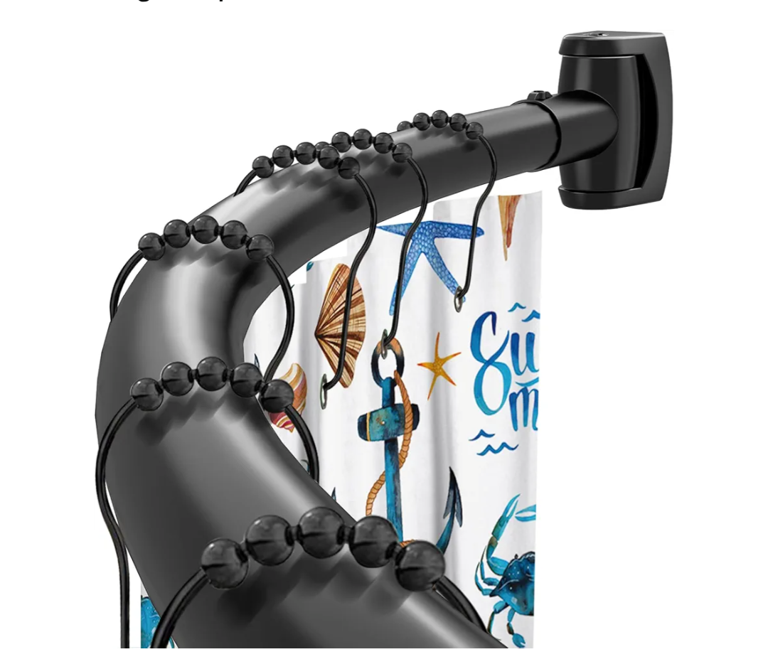 Black Curved Shower Curtain Rod 3378 Inches Adjustable Splicing Design Need To Drill Shower Rods Curved Round Bowed Rust proof, Premium Stainless Steel Shower Curtain Rod for Bathroom, Bathtub, Stall
