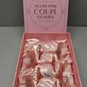 GLASSIQUE CADEAU Vintage Art Deco Blush Pink Coupe Glasses with Gold Rims | Set of 4 | 7 oz Crystal Ribbed Cocktail Glassware for Drinking Champagne, Martini, Cosmopolitan | Girly Speakeasy Saucers