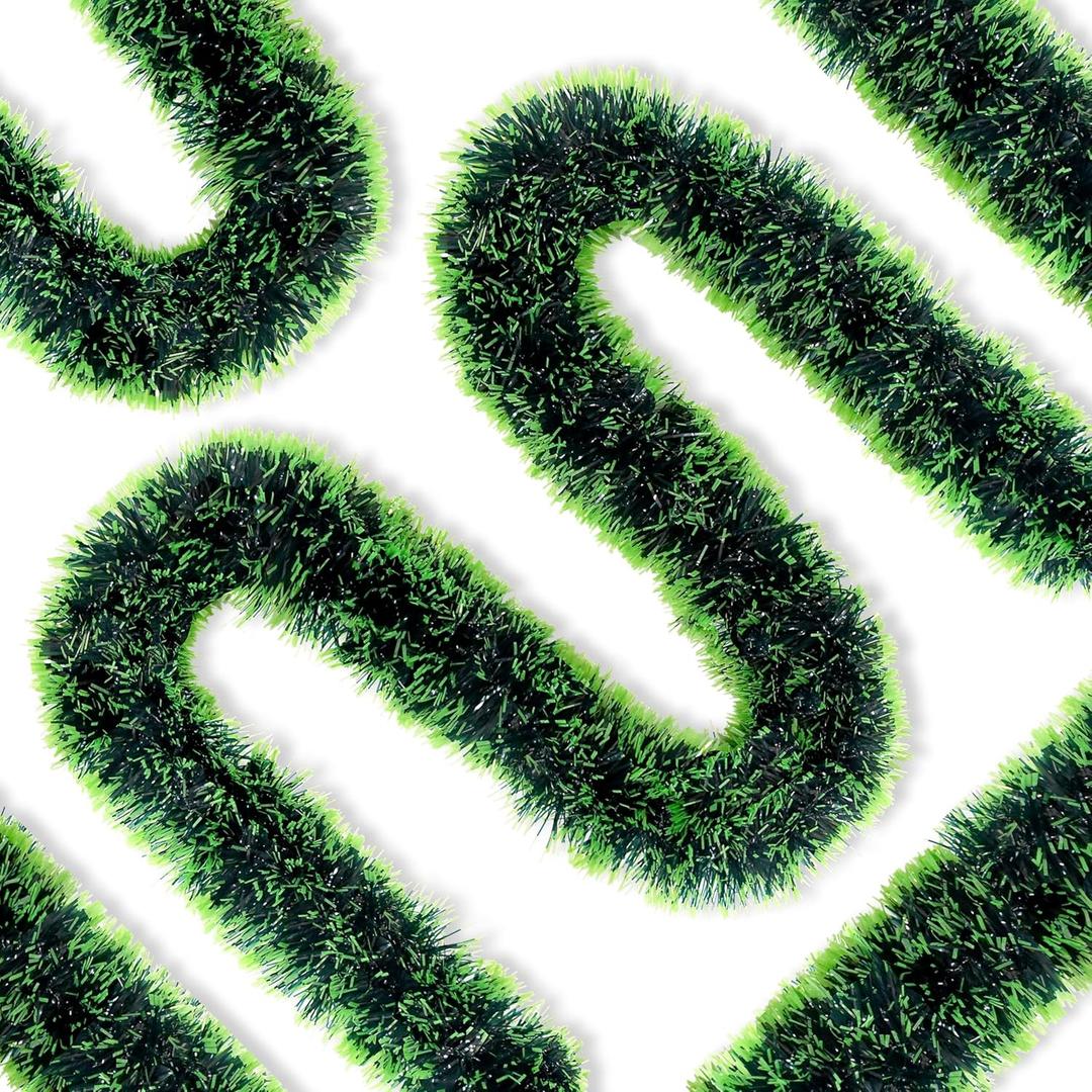 50 Ft Christmas Tree Frost Tip Glitter Tinsel Garland Snowy Metallic Hoilday Streamers Christmas Tree Wreath Shiny Decoration for Xmas Party Indoor Outdoor Home Hanging Decor (Deep Green)