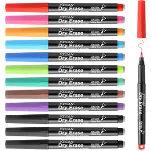 YISAN Dry Erase Markers Ultra Fine Tip,0.7mm Extra Fine Point, Magnetic Whiteboard Markers with Eraser,Assorted Colors,Low Odor,12 Count,70566