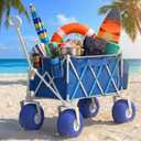 Beach Wagon with Big Wheels for Sand, Heavy Duty 350lbs Folding Beach Wagon with 10.5" All-Terrain Inflatable Wheels, Utility Cart for Camping, Outdoor Shopping, Garden & Sports, Includes Air Pump (Blue)