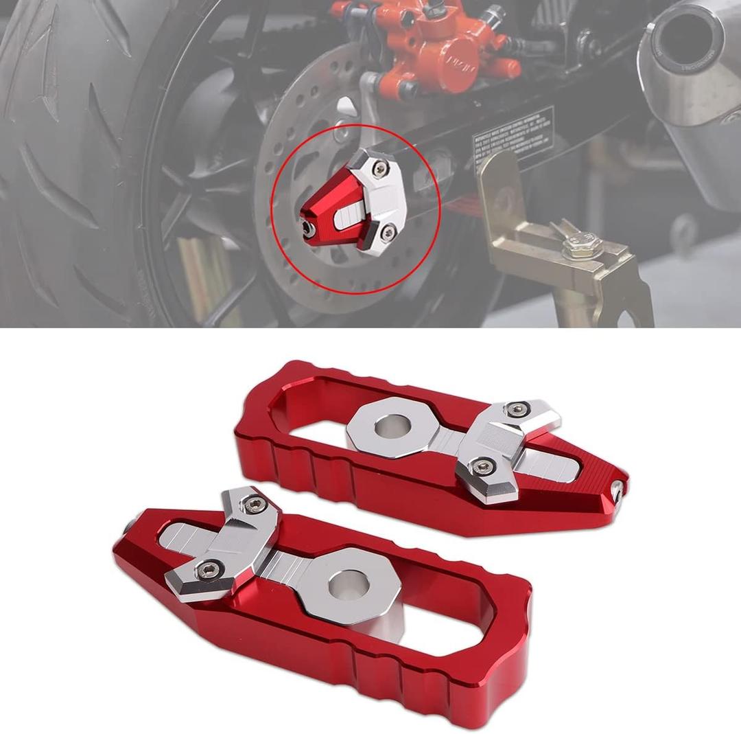 Chain Axle Adjuster Kit, CNC Billet Aluminum Chain Adjuster Tensioner, Motorcycle Chain Adjusting Tool Axle Swingarm Spool for HONDA GROM 2014-2021 (Red)