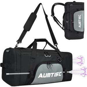 AUMTISC Lacrosse Bag Backpack 65L / 75L, 2 Stick Holders, Separate Cleats Compartment, Adjustable Shoulder Straps, Large Capacity to Holds All Lacrosse Equipment