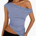 PRETTYGARDEN Womens 2025 Summer Off The Shoulder Crop Tops Sleeveless One Shoulder Ruched Asymmetrical Y2K Going Out Tank Top
,S