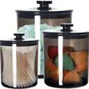 Youngever Black Plastic Apothecary Jars, Qtip Holder, Cotton Swab Holder, Bathroom Vanity Organizer for Cotton Balls, Cotton Pads, Qtips (3 Sets)