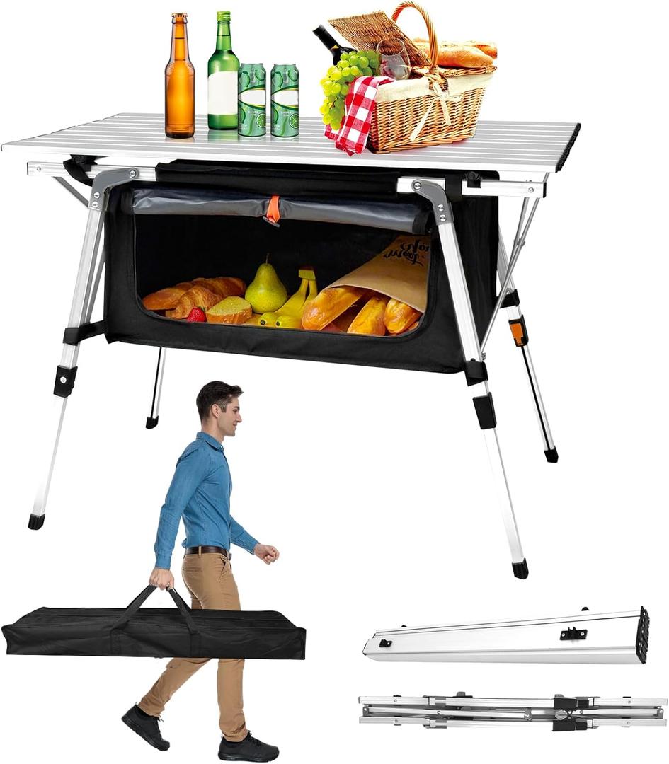 CampLand Aluminum Table Height Adjustable Folding Table Camping Outdoor Lightweight for Camping, Beach, Backyards, BBQ, Party (SilverB, Rectangle)