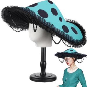 Mushroom Hat Renaissance Medieval Costume Cosplay Victorian Fairy Accessories with Bead Lace Brim Cap, One Size
