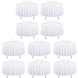 LTC LINENS 7 Pack 90 Inch Round Tablecloth White - Wrinkle Resistant Bulk Round Table Cloth - Washable Polyester Fabric Table Cover for Wedding, Party