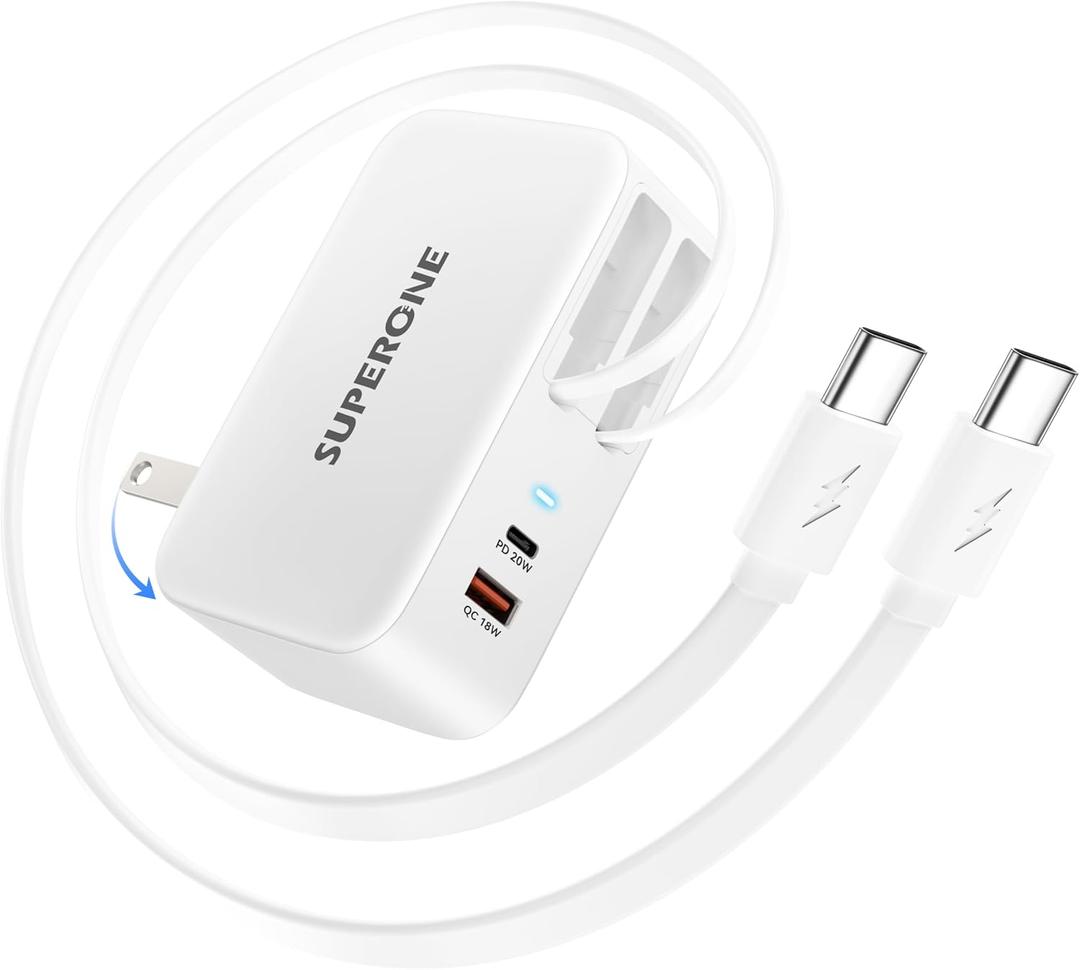 [Upgrade] SUPERONE 4 in 1 Retractable Wall Charger with Dual USB C Cables, USB C Charger Block 78W Fast Charging, Retractable Phone Charger Wall Plug for iPhone 17/16/15/14/13, iPad, Samsung, Pixel