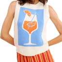 Women Graphic Sweater Vest Y2k Knit Tank Top Lightweight Pullover Top, Medium