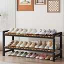 Shoe Rack Organizer for Small Spaces 2Tier Long Narrow Shoe Stand, Closet Shoe Rack, Small Shoe Shelf for Closet Entryway Corner Garage and Bedroom Front Door  Shoe Storage Combining Wood and Metal
