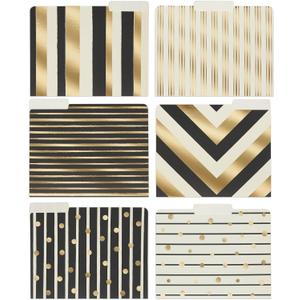 Paper Junkie Geometric File Folders with Cut Tabs for Gold Office Supplies and Office Desk Accessories (11.5 x 9.5 in Decorative File Folders, 12 Pack)