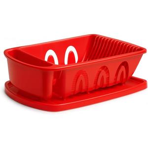 Tribello Sink Dish Drying Rack, Heavy Duty Hard Plastic Sink Set with Drainer (Red)