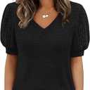ANRABESS Womens Tops Short Sleeve Sweaters Dressy Casual V Neck Summer Tunic Blouses Cute Work Shirts 2026 Trendy Clothes, M
