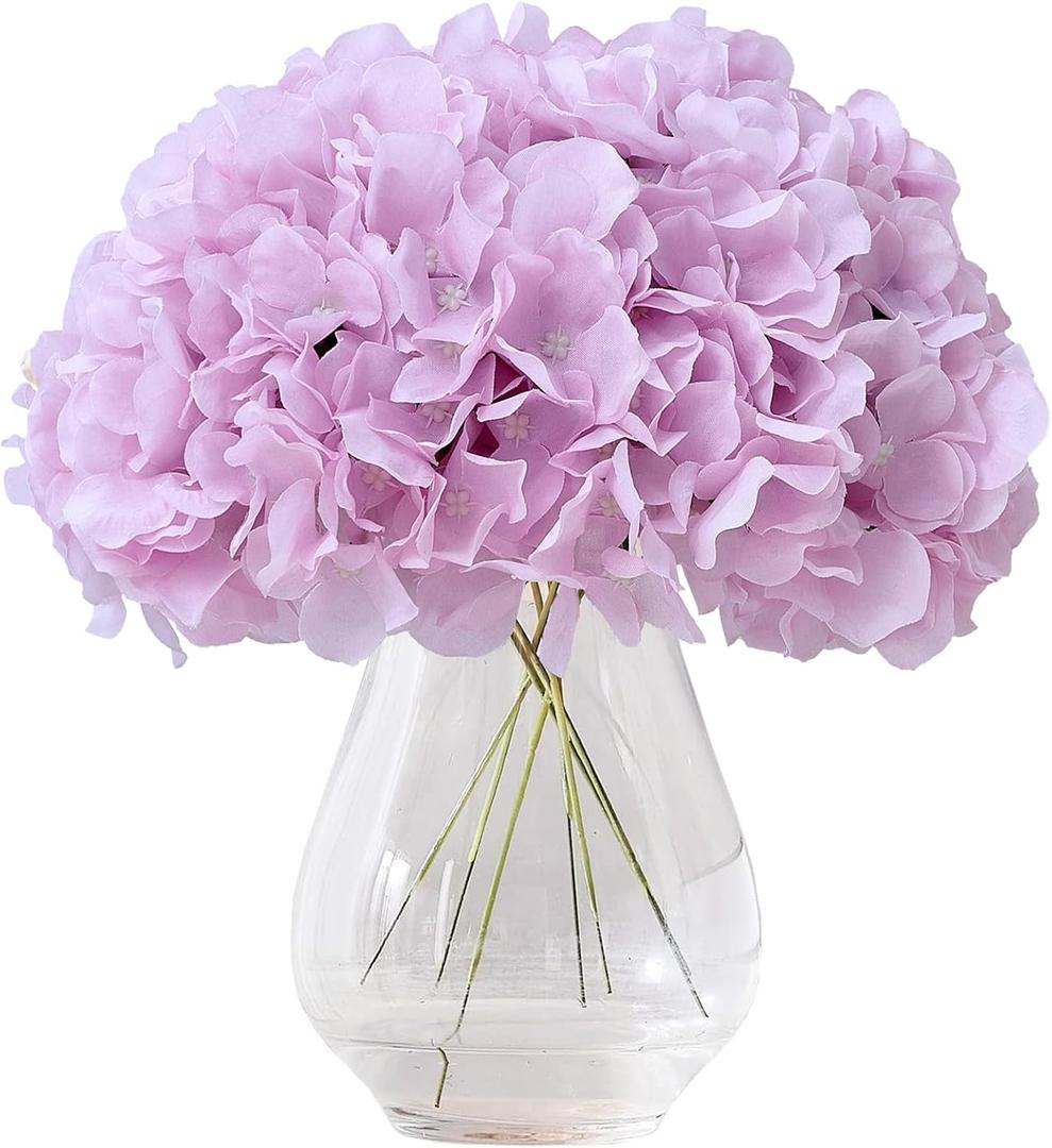 Artificial Hydrangea Flowers Mauve Lavender Heads 10 Fake Hydrangea Silk Flowers for Wedding Centerpieces Bouquets DIY Floral Decor Home Decoration with Stems(VASE NOT Included)