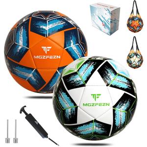 Soccer Ball Size 5&Size 3 for Youth and Adults,Indoor Training Practice Soccer Ball,Gift Idea for Kid with 1 Pump 1 Net Bag and 2 Needle (White&Orange 2Pcs)