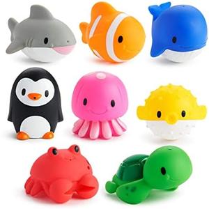 Munchkin Baby Bath Toy Squirts for Babies and Toddlers 9 Months and Up, Ocean Sea Animals Squirters, 8 Pack