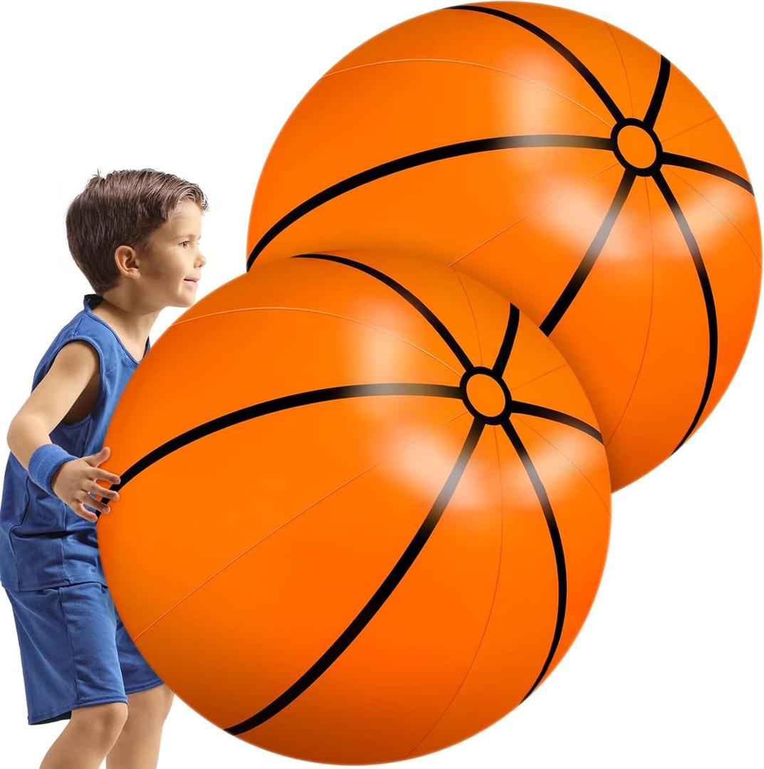 Meooeck 2 Pcs 27 Inch Inflatable Basketball Large Basketball Party Decorations Giant Inflatable Balls for Outdoor Activity Games Sports Event Birthday Party Supplies