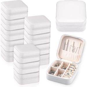 Yinkin 12 Pcs Mini Travel Jewelry Case Bridesmaid Proposal Gift Boxes, Small PU Leather Earring Organizer, Bulk Travel Accessories Portable Jewelry Holder(White)