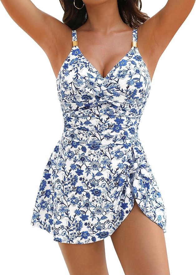 Blooming Jelly Womens One Piece Swimsuit Tummy Control Bathing Suit Gold Metal Tie Knot 2026 Swim Dress, XXXL