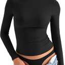 Womens Double Lined Mock Turtle Neck Long Sleeve Tops Slim Fitted Going Out Tops Basic T Shirts (Small, Black)