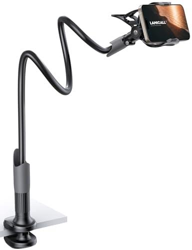 Lamicall Gooseneck Phone Holder for Bed - Cell Phone Mount Clamp Clip, Flexible Long Arm, Overhead Mount for Desk Headboard Bedside, Gifts for iPhone Air 17 Pro Max, 16 15 14 Pro Max and 4-7" Phone, Black