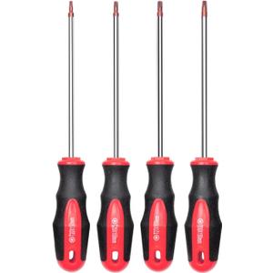 ROTATION 4PCS Magnetic Tip Torx Screwdriver Set, 4 Torx Star Screwdrivers, T20, T25, T27, T30, Red Tip | Red, Gloss, S2 Steel