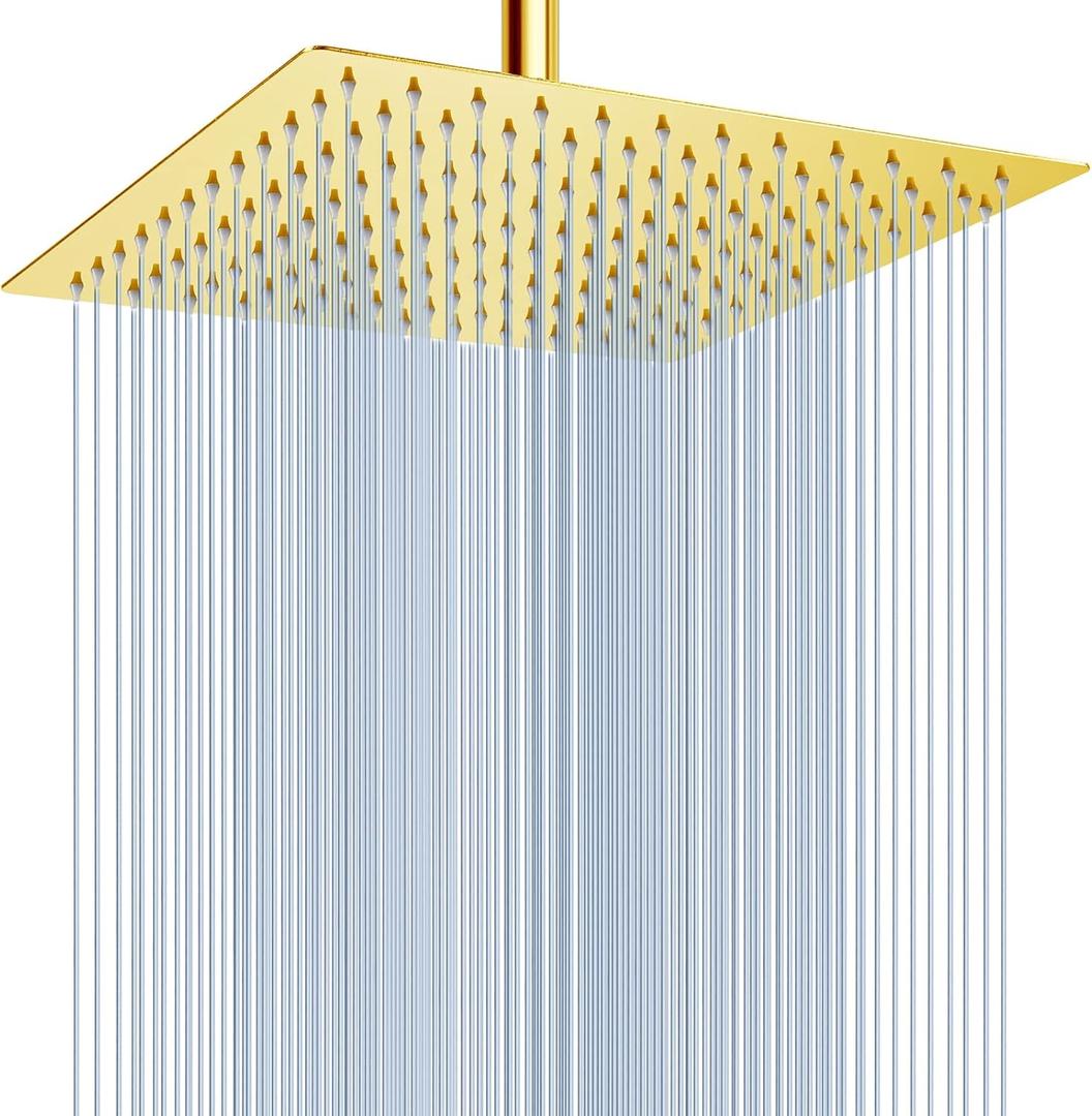 Rain Shower Head - Voolan 12 Inches Large Rainfall Shower Head Made of 304 Stainless Steel - Perfect Replacement For Your Bathroom Showerhead (12" Gold)