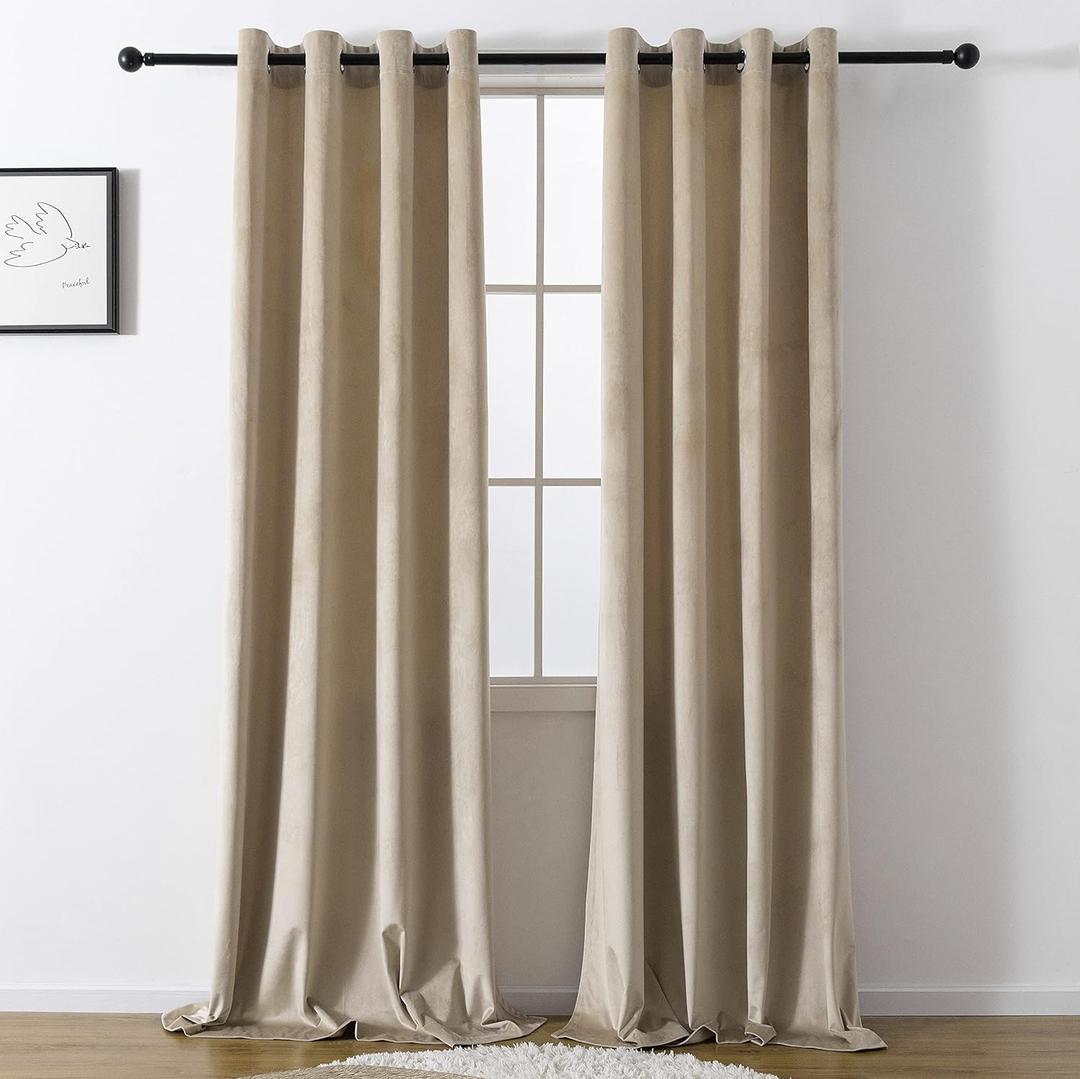 VANASEE Velvet Curtains 2 Panels 120 inches Long - Room Darkening Drapes for Bedroom Window Treatment for Living Room with Grommet (W52 x L120 Inch, Taupe)