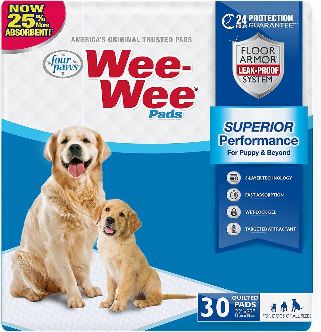 Four Paws Wee-Wee Superior Performance Unscented Pee Pads for Dogs & Puppies, Quilted Leak-Proof Dog Housebreaking Potty Training Floor Protection, 22" x 23", 200 Count