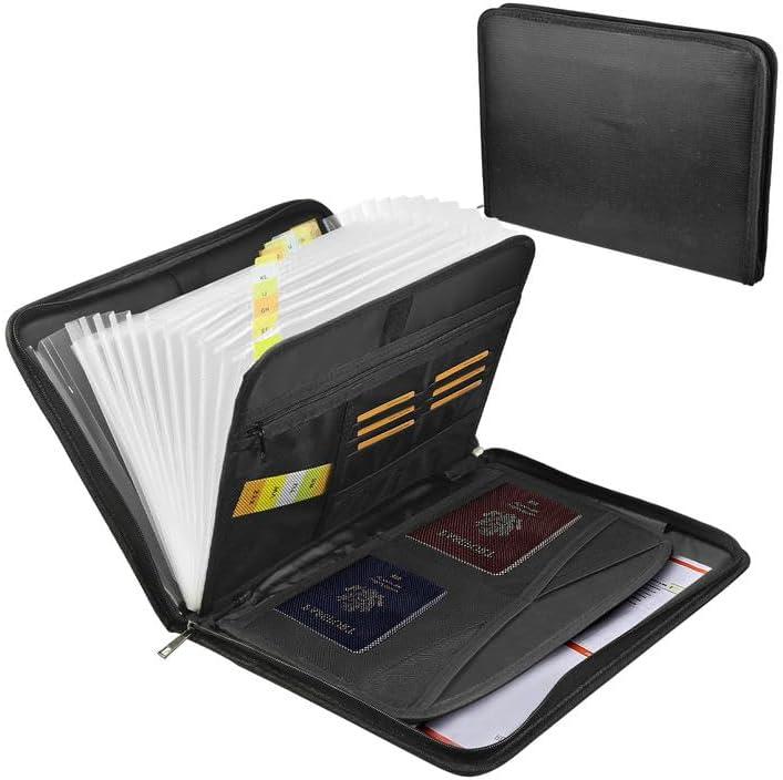 Fireproof Accordion File Organizer, 26 Pockets Portable Expanding File Folder, Fireproof Waterproof Accordion Accordion File Organizer with Zipper & Labels for Important Document/Paper Storage