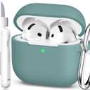 for AirPods 4th Generation Case Cover 2024, Military Grade Soft Silicone Shock-Absorbing for AirPods 4 Case with Keychain & Cleaning kit, Pine Green
