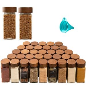 PATZY Patzy100 ML | Glass Spice Jars with Brown wooden Lids,Spices & Seasonings Sets Organizer Spice Containers, Airtight Food Canisters (10)