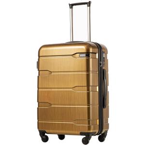 Coolife Luggage Expandable(only 28") Suitcase PC+ABS Spinner Built-In TSA lock 20in 24in 28in Carry on (Black brown, S(20in_carry on))