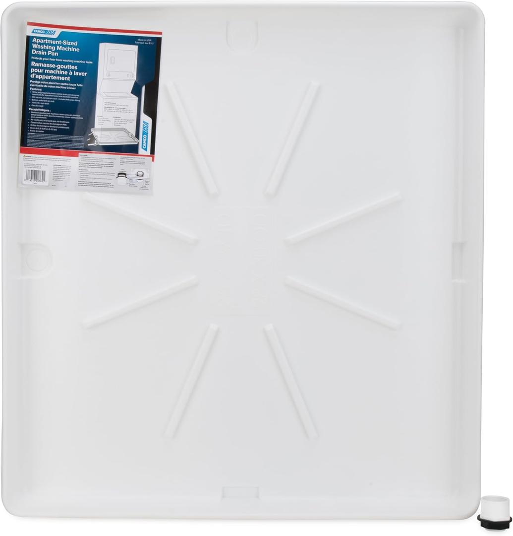 Camco Stackable Washing Machine Drain Pan - Measures 25 (L) x 27 (W) - Great for Apartment-Sized Washers or Stackable Units - Protects Floors from Leaks - Crafted of Heavy-Duty Plastic (21006)
