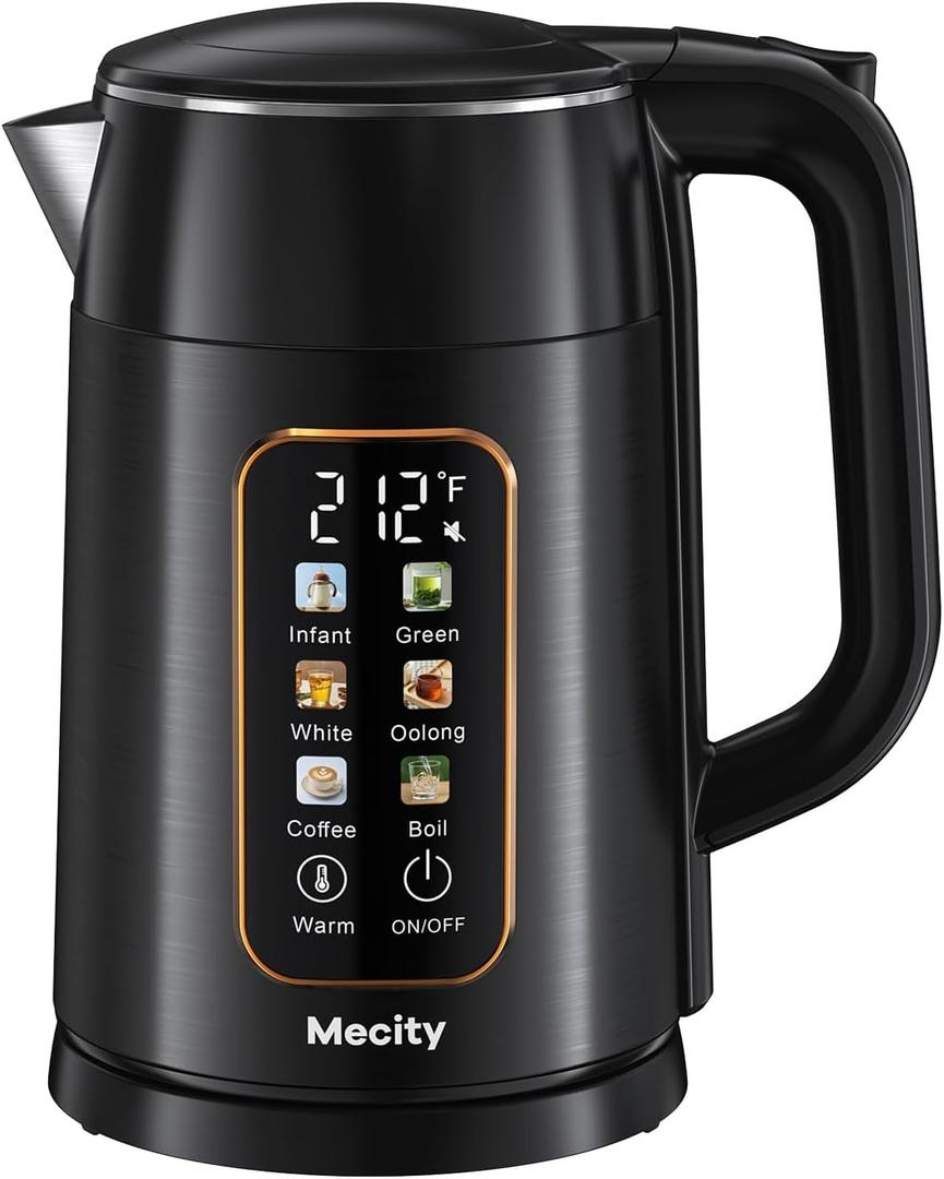 Mecity Electric Kettle 1.7L Touch Screen Temperature Control Water Boiler, No Plastic Contact with Water. 6 Preset Temperature Programs, 2 Hours Keep Warm, Black