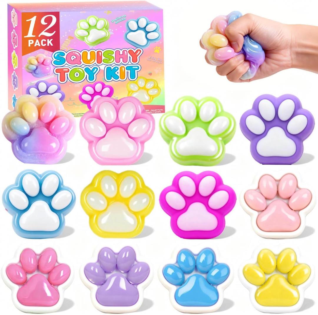 2 x 12Pack Big Cat Paw Squishy Toys ( 2.8Inches )- Large Stress Relief Squeze Taba Fidget Toys Kit, Birthday Office for Girls Boys Kids Adults