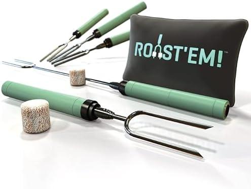 Jolly Green Products Rotating Marshmallow Roasting Sticks for Campfire & Bonfire | Extra Long Hot Dog & Smores Sticks for Fire Pit | Camping Smores Kit | Retractable Campfire Skewers | Set of 5