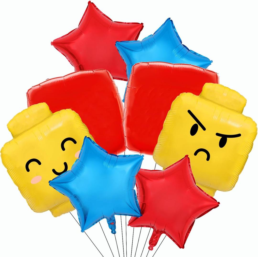 Building Block Balloons Building Blocks Themed Birthday Party Balloons Brick Themed Balloons Building Block Party Balloons for Kids Toddlers Birthday Party Supplies-8pcs