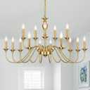 15 Light Gold Chandeliers for Dining Room Light Fixtures Over Table, Large Farmhouse Chandelier for Living Room , Industrial Candle Hanging for Foyer Staircase Bedroom Kitchen Island Restaurants